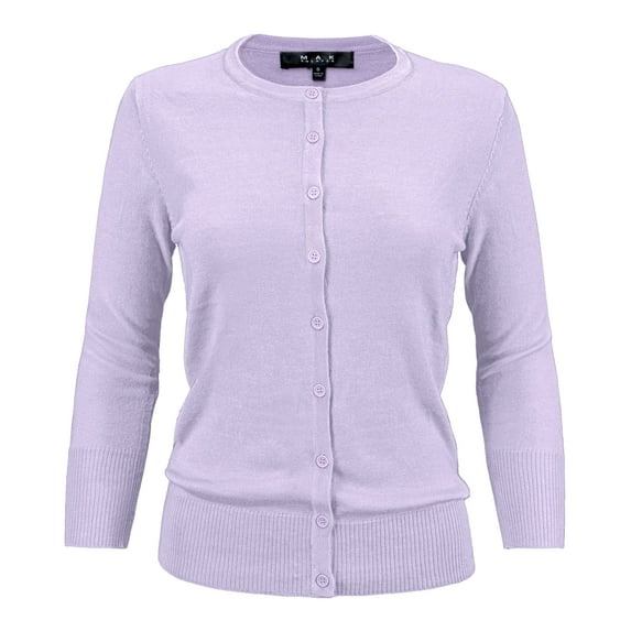 YEMAK Women's Knit Cardigan Sweater – 3/4 Sleeve Crewneck Basic Classic Casual Button Down Soft Lightweight Top