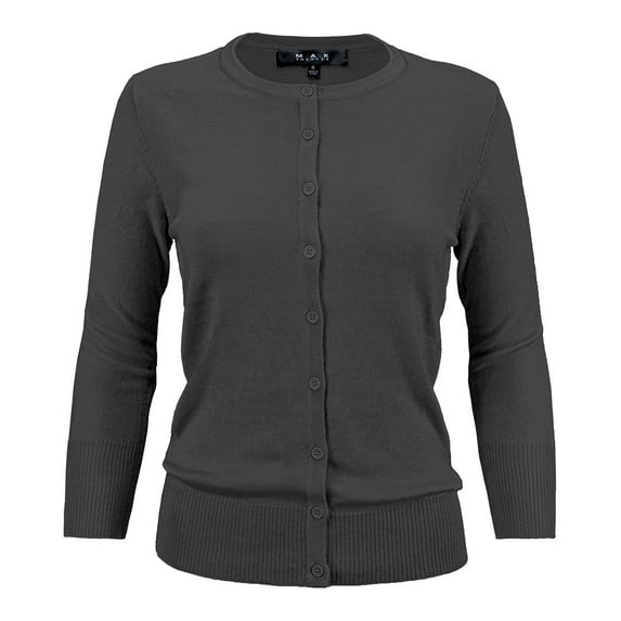 YEMAK Women's Knit Cardigan Sweater – 3/4 Sleeve Crewneck Basic Classic Casual Button Down Soft Lightweight Top
