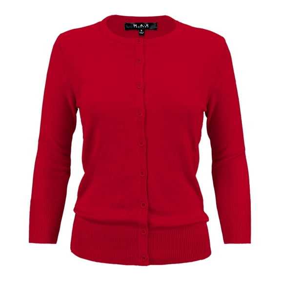 YEMAK Women's Knit Cardigan Sweater – 3/4 Sleeve Crewneck Basic Classic Casual Button Down Soft Lightweight Top