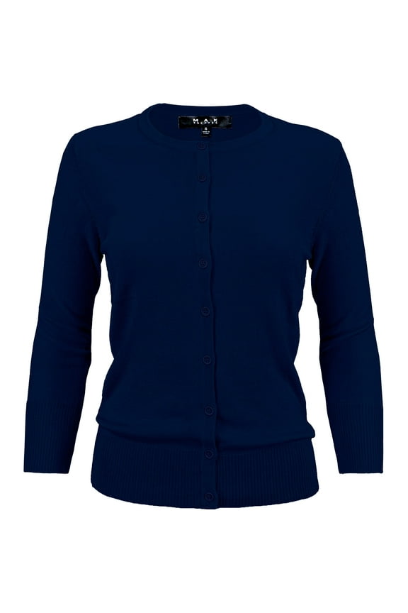 Women's Knit Cardigan Sweater – 3/4 Sleeve Crewneck Basic Classic Casual Button Down Soft Lightweight Top