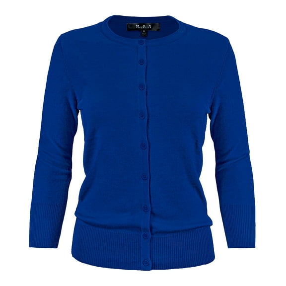 YEMAK Women's Knit Cardigan Sweater – 3/4 Sleeve Crewneck Basic Classic Casual Button Down Soft Lightweight Top