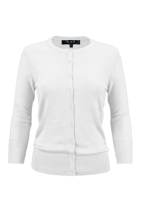 Women's Knit Cardigan Sweater – 3/4 Sleeve Crewneck Basic Classic Casual Button Down Soft Lightweight Top
