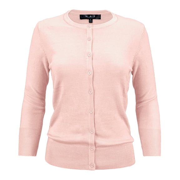 YEMAK Women's Knit Cardigan Sweater – 3/4 Sleeve Crewneck Basic Classic Casual Button Down Soft Lightweight Top