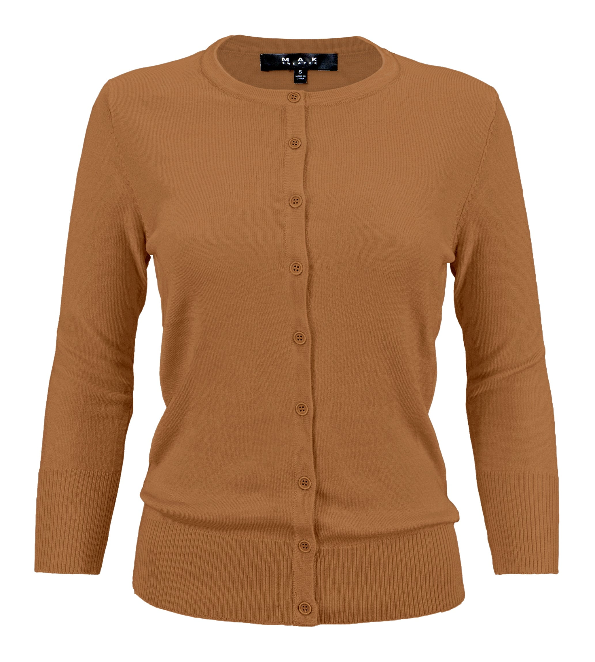 YEMAK Women's Knit Cardigan — 3/4 Sleeve V-Neck Lightweight Sweater, Button Down, Available In S-3XL & Multiple Colors