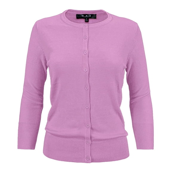 YEMAK Women's Knit Cardigan Sweater – 3/4 Sleeve Crewneck Basic Classic Casual Button Down Soft Lightweight Top