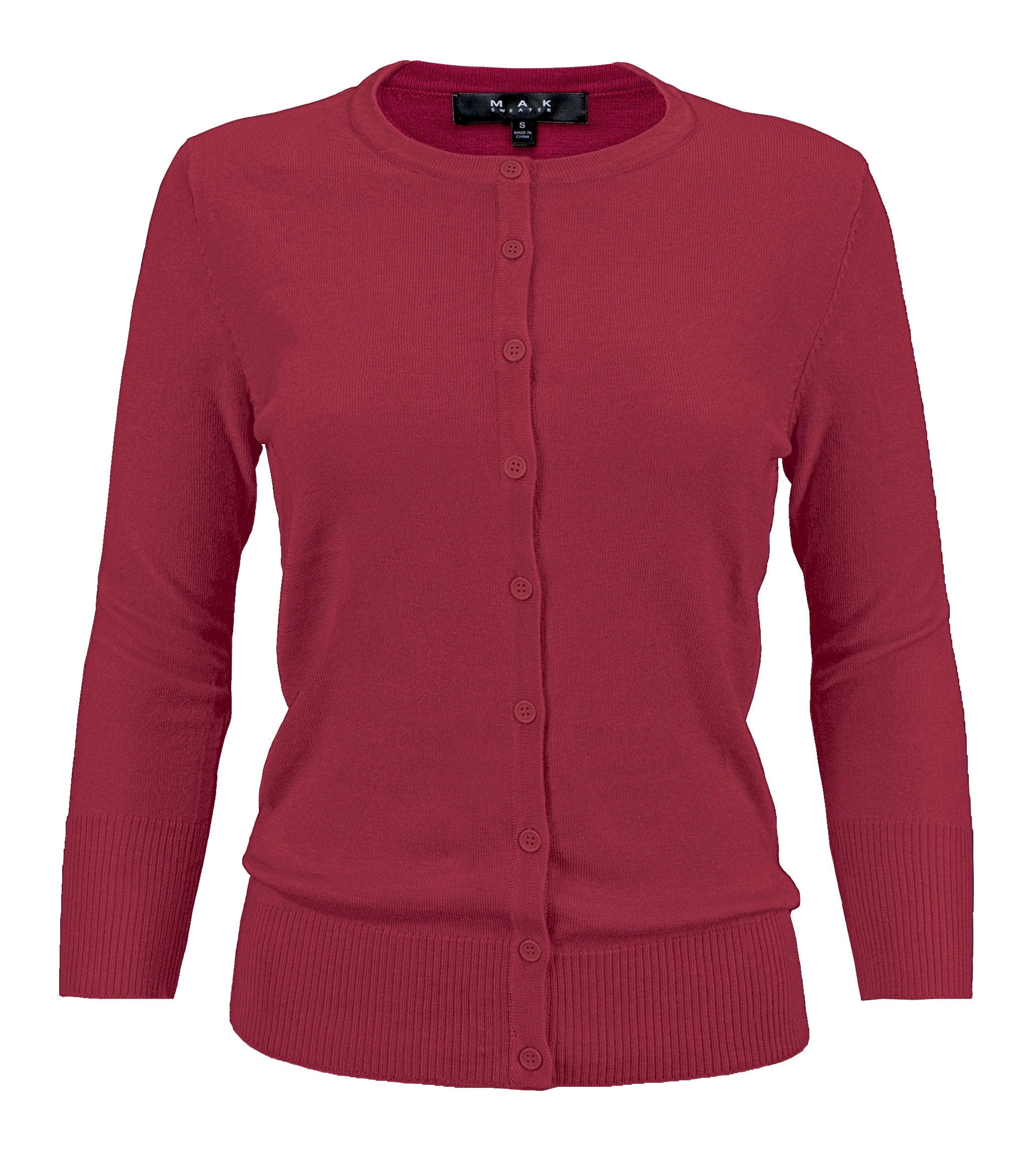 YEMAK Women's Knit Cardigan Sweater – 3/4 Sleeve Crewneck Basic Classic Casual Button Down Soft Lightweight Top