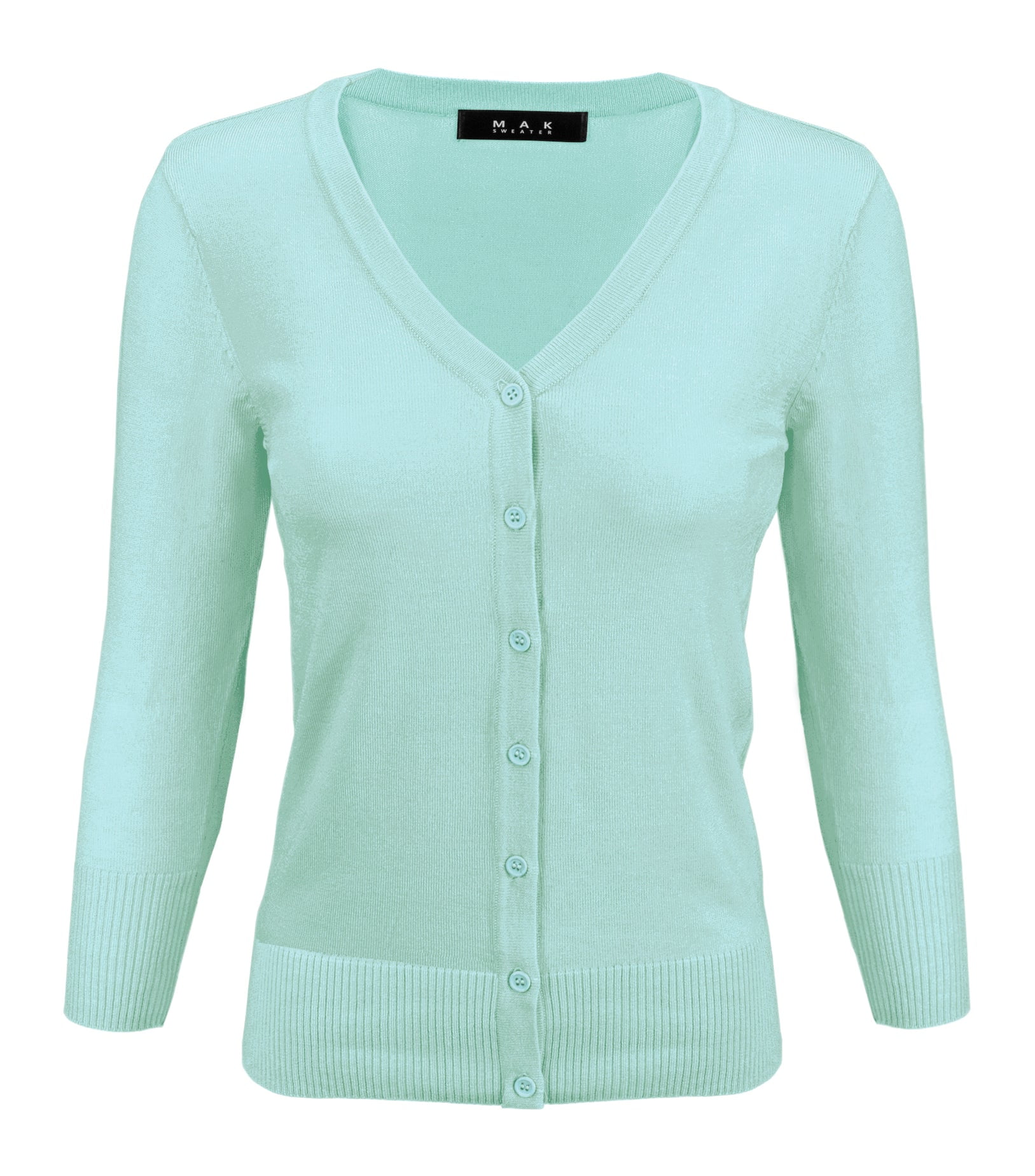 YEMAK Women's 3/4 Sleeve V-Neck Cardigan Sweater - Lightweight, Button-Down, Casual Top (Sizes S-3XL)
