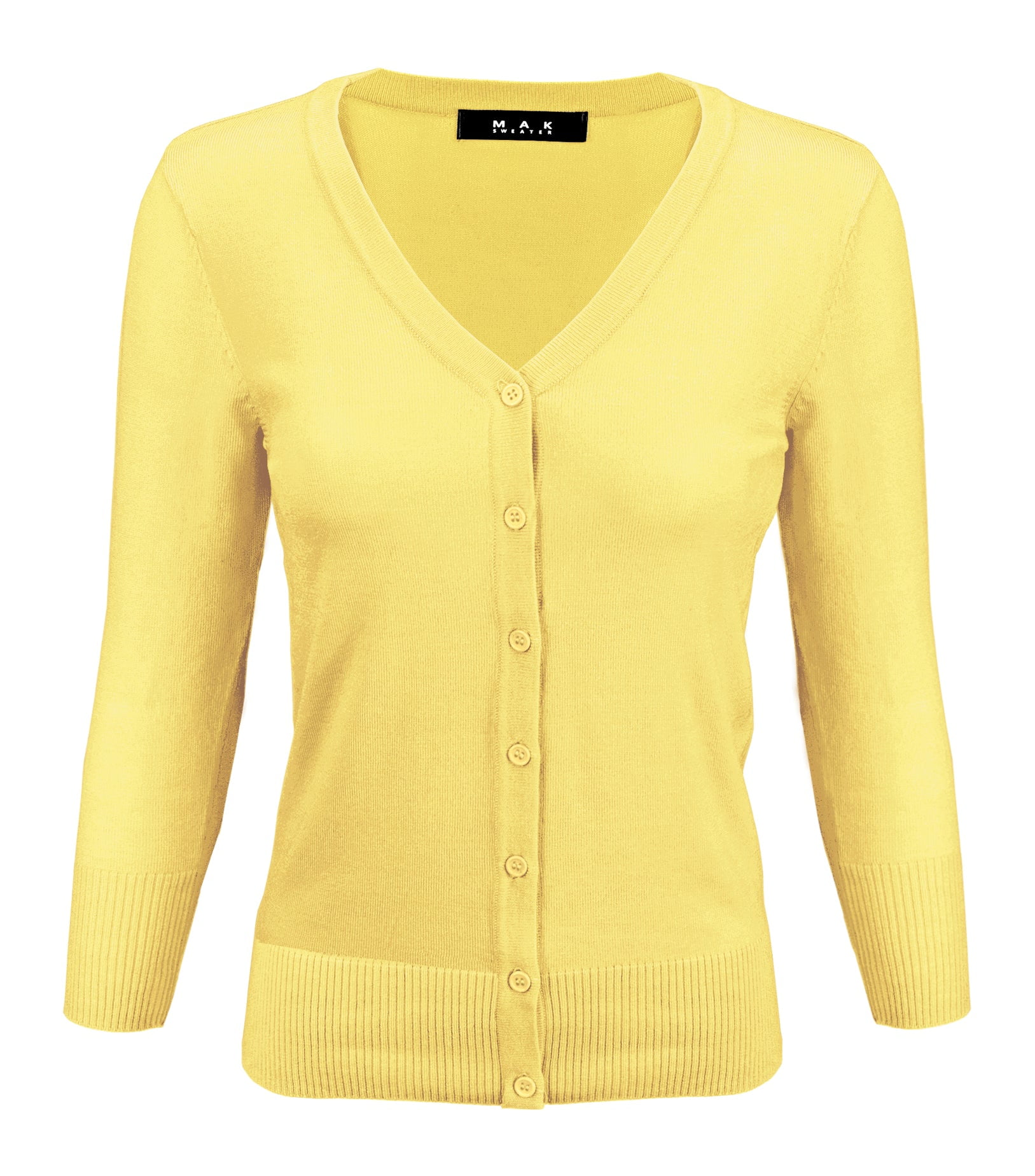 YEMAK Women’s Knit Cardigan Sweater - 3/4 Sleeve V-Neck Button Down Lightweight Top