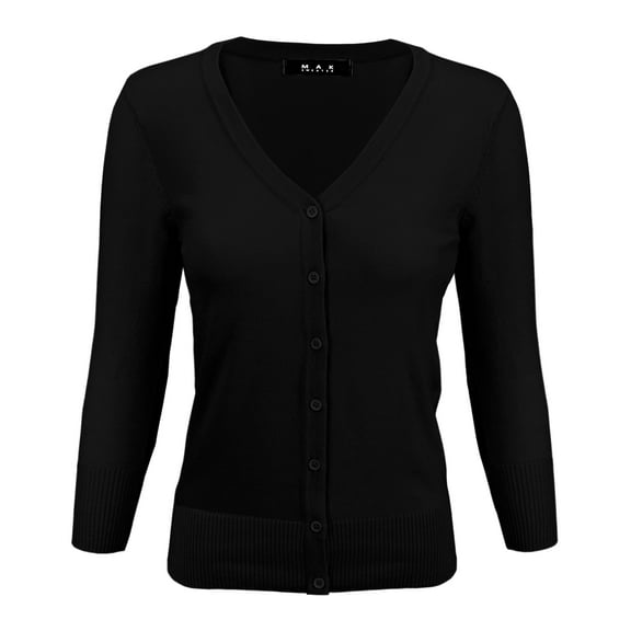 YEMAK Women's Knit Cardigan Sweater – 3/4 Sleeve V-Neck Basic Classic Casual Button Down Soft Lightweight Top