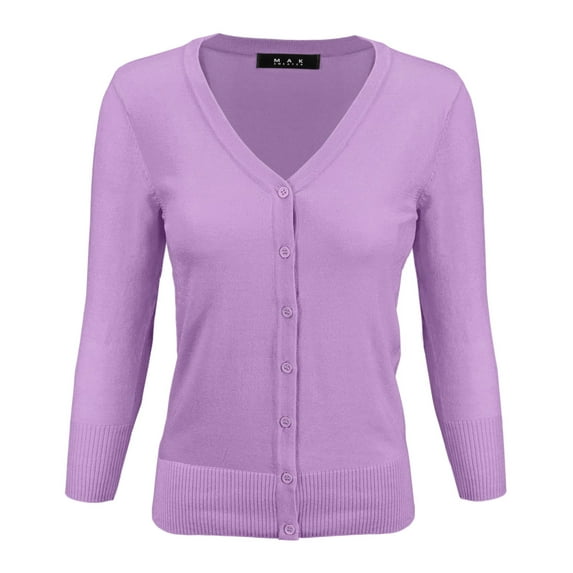 YEMAK Women's Knit Cardigan Sweater – 3/4 Sleeve V-Neck Basic Classic Casual Button Down Soft Lightweight Top