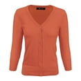 thumbnail image 1 of YEMAK Women's Knit Cardigan Sweater – 3/4 Sleeve V-Neck Basic Classic Casual Button Down Soft Lightweight Top, 1 of 11