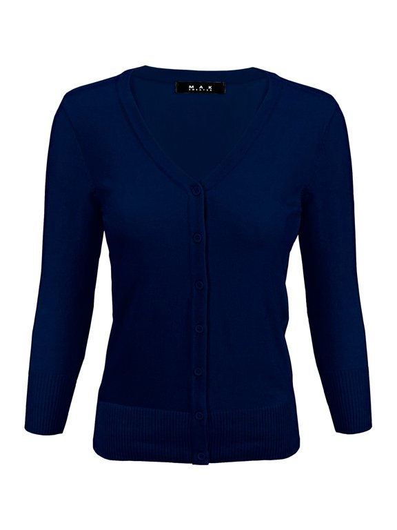 Women's Knit Cardigan Sweater – 3/4 Sleeve V-Neck Basic Classic Casual Button Down Soft Lightweight Top