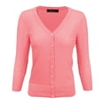 thumbnail image 1 of YEMAK Women's Knit Cardigan Sweater – 3/4 Sleeve V-Neck Basic Classic Casual Button Down Soft Lightweight Top, 1 of 11