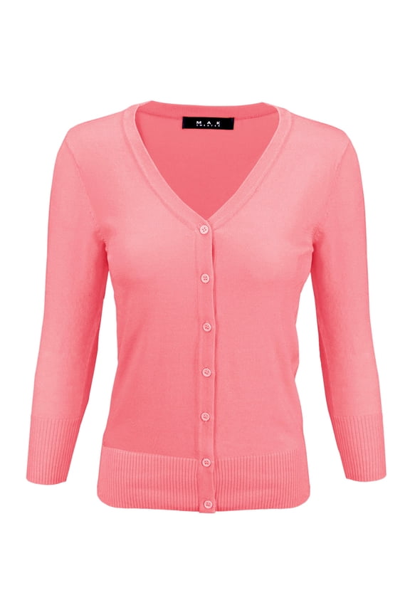 Women's Knit Cardigan Sweater – 3/4 Sleeve V-Neck Basic Classic Casual Button Down Soft Lightweight Top