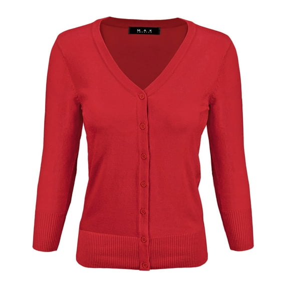 YEMAK Women's Knit Cardigan Sweater – 3/4 Sleeve V-Neck Basic Classic Casual Button Down Soft Lightweight Top