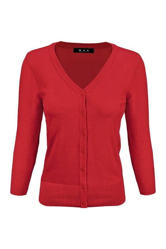 Women's Knit Cardigan Sweater – 3/4 Sleeve V-Neck Basic Classic Casual Button Down Soft Lightweight Top