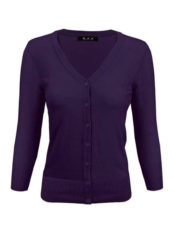 Women's Knit Cardigan Sweater – 3/4 Sleeve V-Neck Basic Classic Casual Button Down Soft Lightweight Top