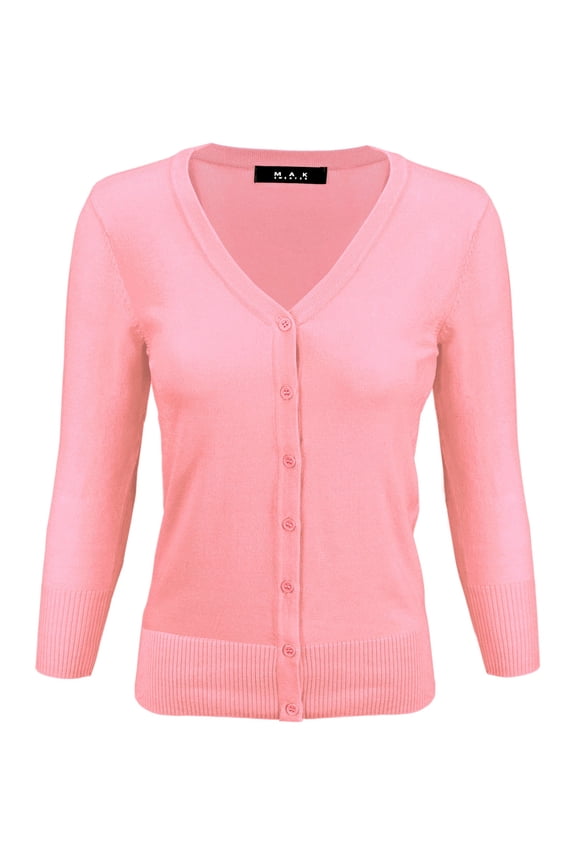 Women's Knit Cardigan Sweater – 3/4 Sleeve V-Neck Basic Classic Casual Button Down Soft Lightweight Top