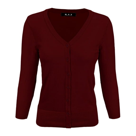 YEMAK Women's Knit Cardigan Sweater – 3/4 Sleeve V-Neck Basic Classic Casual Button Down Soft Lightweight Top