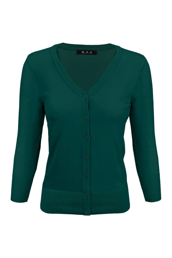 Women's Knit Cardigan Sweater – 3/4 Sleeve V-Neck Basic Classic Casual Button Down Soft Lightweight Top