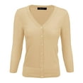 thumbnail image 1 of YEMAK Women's Knit Cardigan Sweater – 3/4 Sleeve V-Neck Basic Classic Casual Button Down Soft Lightweight Top, 1 of 11