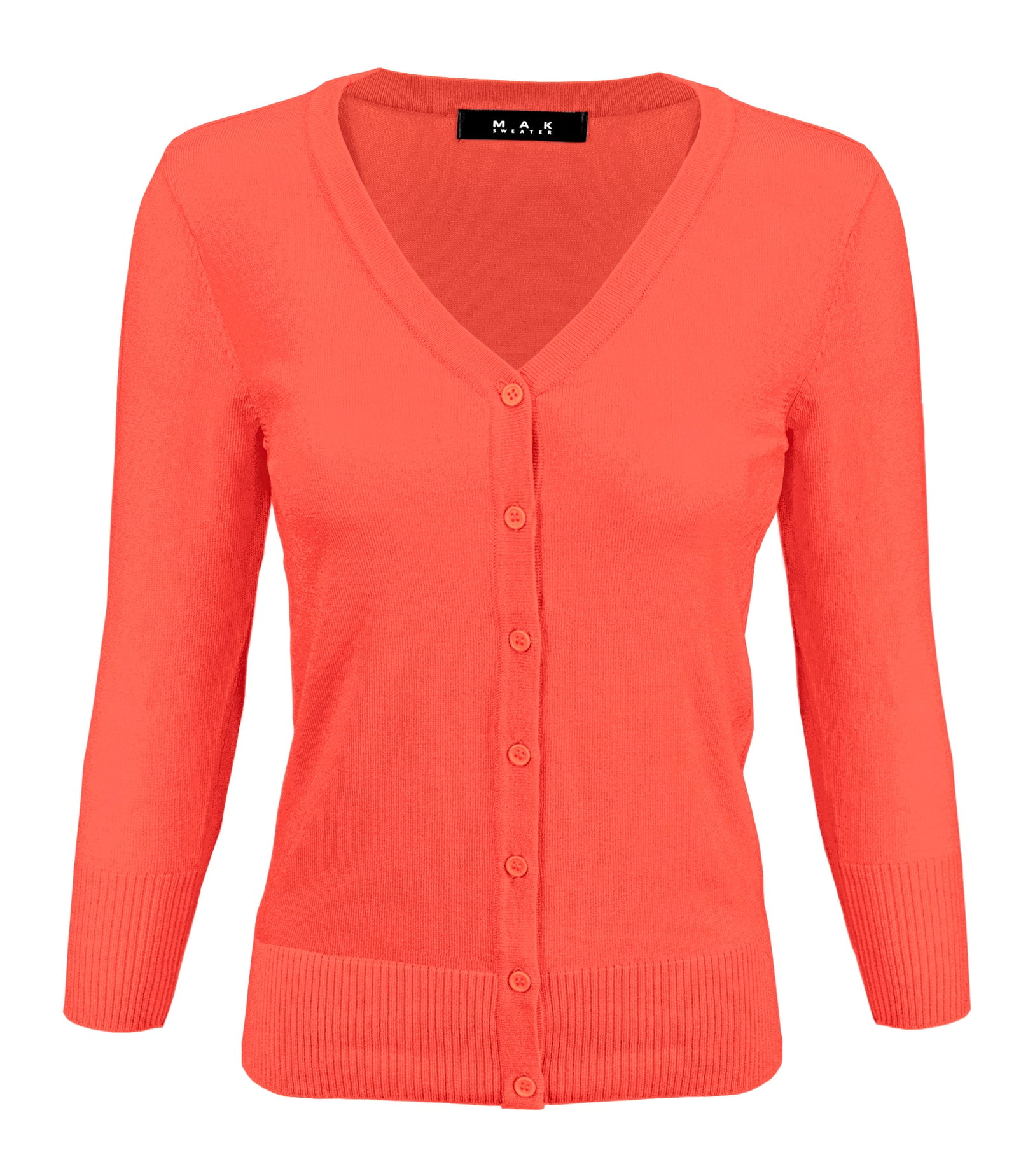 Women’s 3/4 Sleeve V-Neck Knit Cardigan – Button Down Lightweight Sweater, Plus Sizes Available