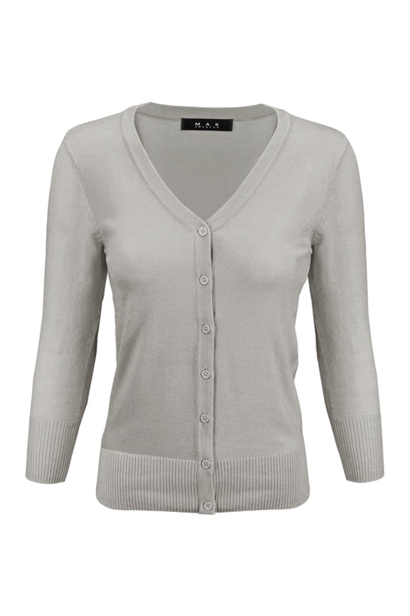 Women's Knit Cardigan Sweater – 3/4 Sleeve V-Neck Basic Classic Casual Button Down Soft Lightweight Top