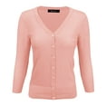 thumbnail image 1 of YEMAK Women's Knit Cardigan Sweater – 3/4 Sleeve V-Neck Basic Classic Casual Button Down Soft Lightweight Top, 1 of 11