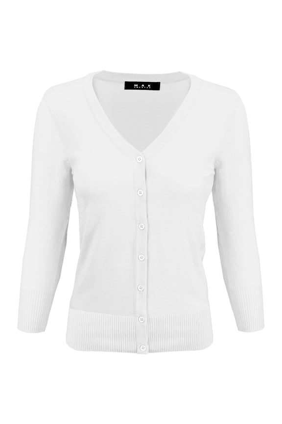 Women's Knit Cardigan Sweater – 3/4 Sleeve V-Neck Basic Classic Casual Button Down Soft Lightweight Top