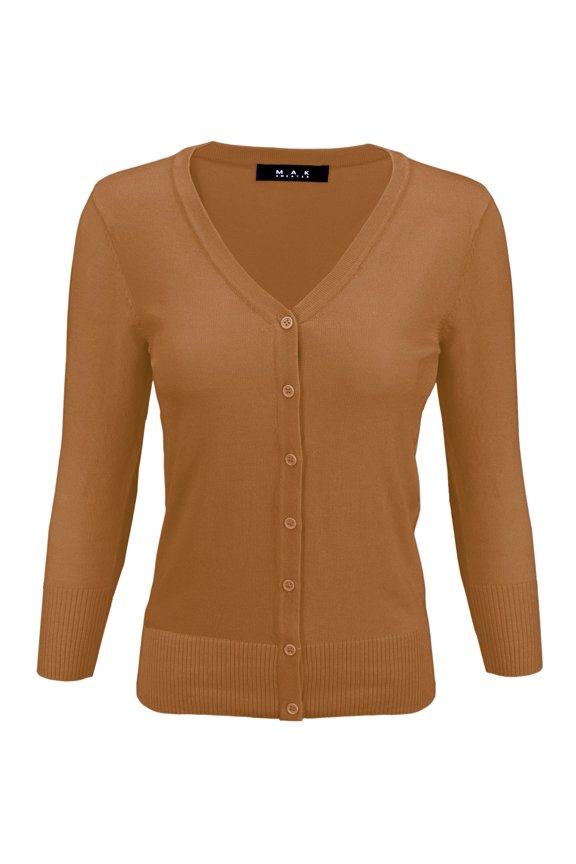 Women's Knit Cardigan Sweater – 3/4 Sleeve V-Neck Basic Classic Casual Button Down Soft Lightweight Top