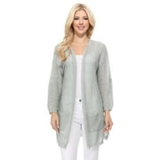 YEMAK Women's Knit Cardigan Sweater – Casual Roll Up Long Sleeve Open Front Sheer See Through Lightweight Soft with Pockets