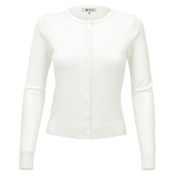 YEMAK Women's Knit Cardigan Sweater – Long Sleeve Crewneck Basic Classic Casual Button Down Soft Lightweight Knitted Top