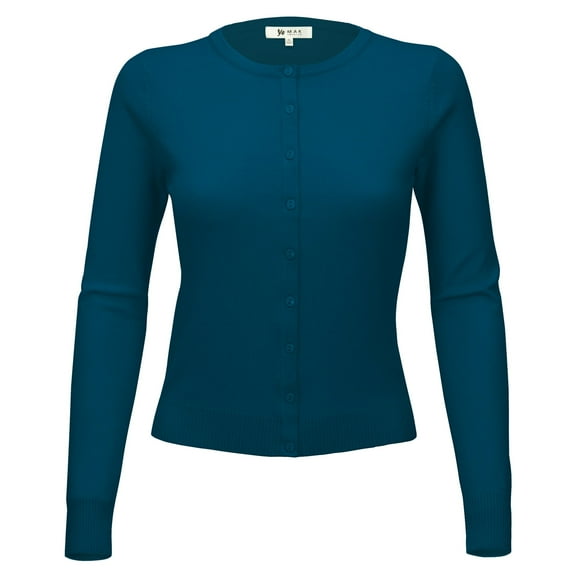 YEMAK Women's Knit Cardigan Sweater – Long Sleeve Crewneck Basic Classic Casual Button Down Soft Lightweight Knitted Top