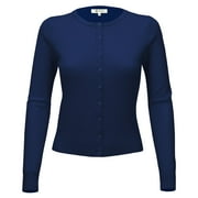 YEMAK Women's Knit Cardigan Sweater – Long Sleeve Crewneck Basic Classic Casual Button Down Soft Lightweight Knitted Top