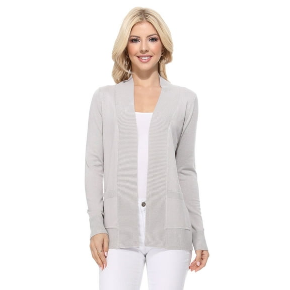 YEMAK Women's Knit Cardigan Sweater – Long Sleeve Open Front Basic Classic Casual Soft Lightweight Knitted Shrug with Pocket