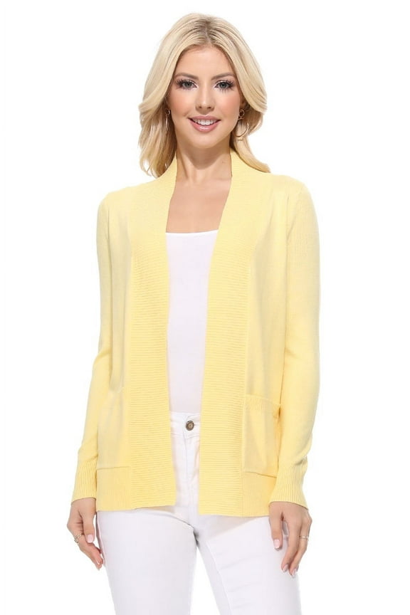 Women's Knit Cardigan Sweater – Long Sleeve Open Front Basic Classic Casual Soft Lightweight Knitted Shrug with Pocket