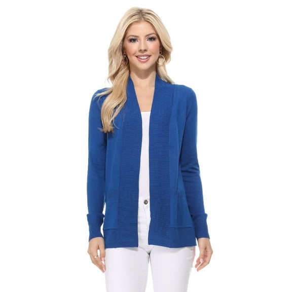 YEMAK Women's Knit Cardigan Sweater – Long Sleeve Open Front Basic Classic Casual Soft Lightweight Knitted Shrug with Pocket