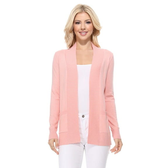 YEMAK Women's Knit Cardigan Sweater – Long Sleeve Open Front Basic Classic Casual Soft Lightweight Knitted Shrug with Pocket
