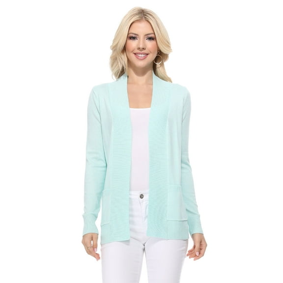 YEMAK Women's Knit Cardigan Sweater – Long Sleeve Open Front Basic Classic Casual Soft Lightweight Knitted Shrug with Pocket