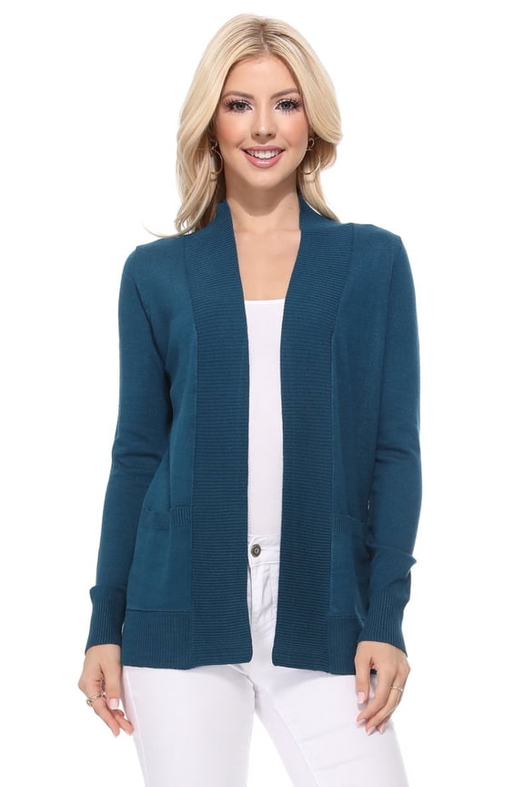 Women's Knit Cardigan Sweater – Long Sleeve Open Front Basic Classic Casual Soft Lightweight Knitted Shrug with Pocket