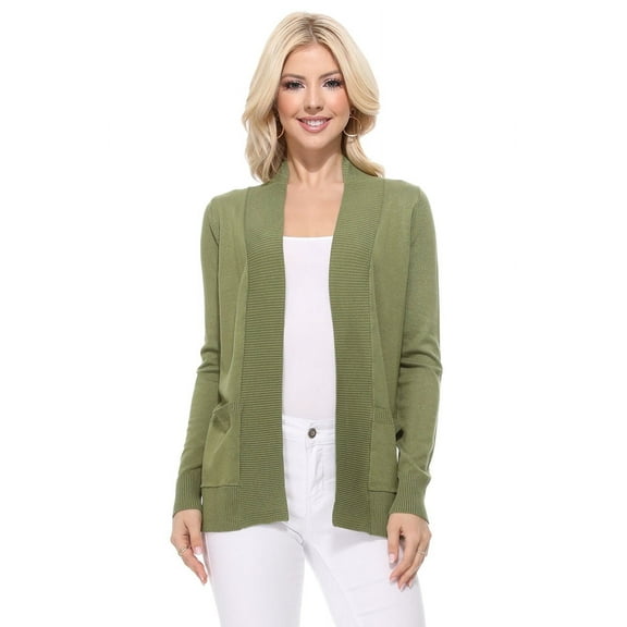 YEMAK Women's Knit Cardigan Sweater – Long Sleeve Open Front Basic Classic Casual Soft Lightweight Knitted Shrug with Pocket