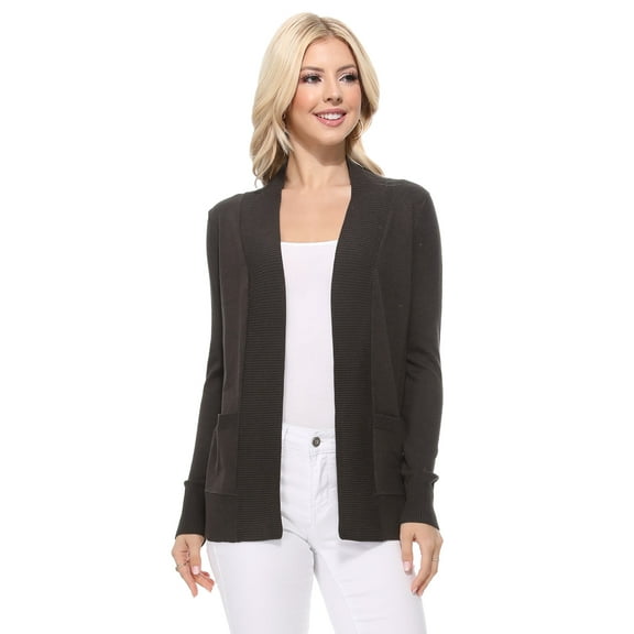 YEMAK Women's Knit Cardigan Sweater – Long Sleeve Open Front Basic Classic Casual Soft Lightweight Knitted Shrug with Pocket