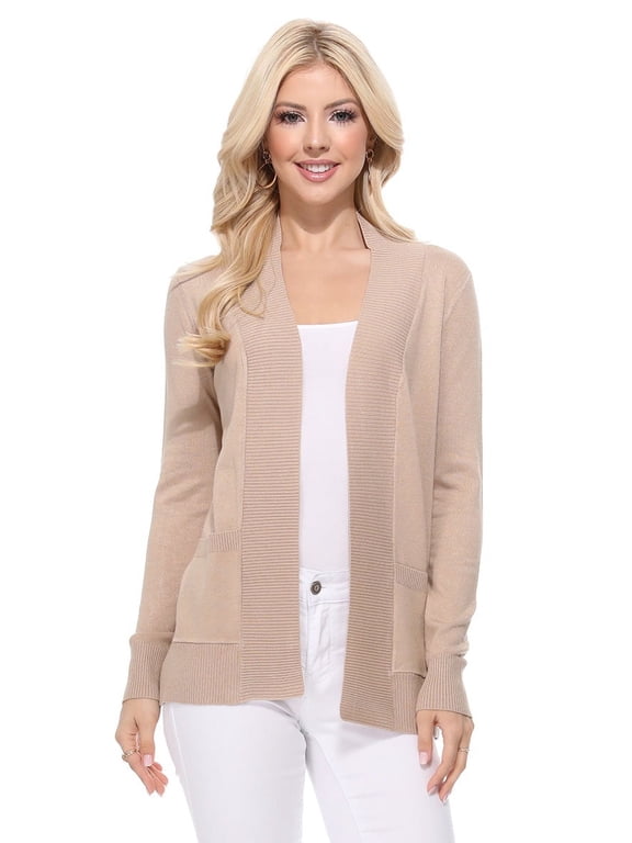 Women's Knit Cardigan Sweater – Long Sleeve Open Front Basic Classic Casual Soft Lightweight Knitted Shrug with Pocket