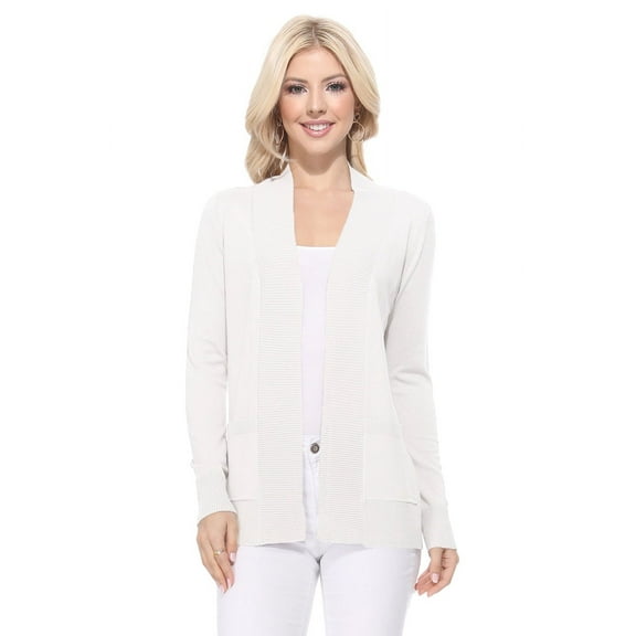 YEMAK Women's Knit Cardigan Sweater – Long Sleeve Open Front Basic Classic Casual Soft Lightweight Knitted Shrug with Pocket