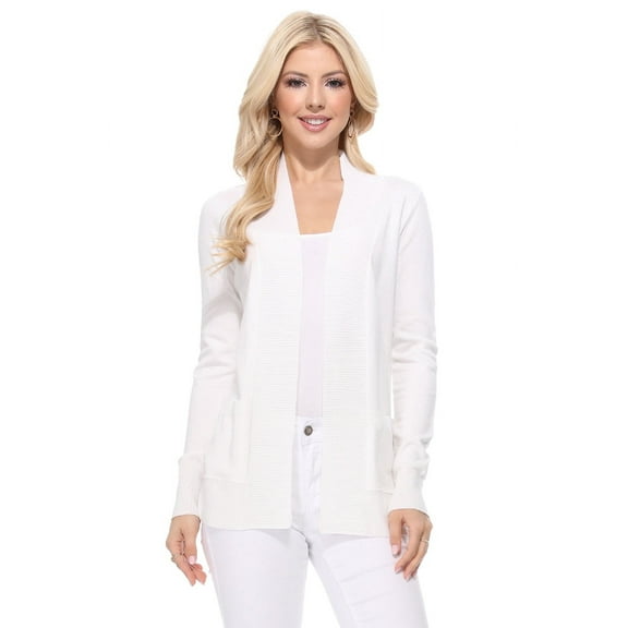 YEMAK Women's Knit Cardigan Sweater – Long Sleeve Open Front Basic Classic Casual Soft Lightweight Knitted Shrug with Pocket