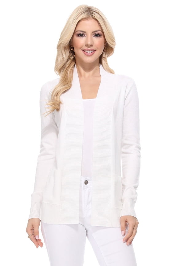Women's Knit Cardigan Sweater – Long Sleeve Open Front Basic Classic Casual Soft Lightweight Knitted Shrug with Pocket