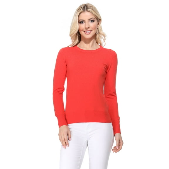YEMAK Women's Knit Sweater Pullover – Long Sleeve Crewneck Basic Classic Casual Knitted Soft Lightweight T-Shirt Top
