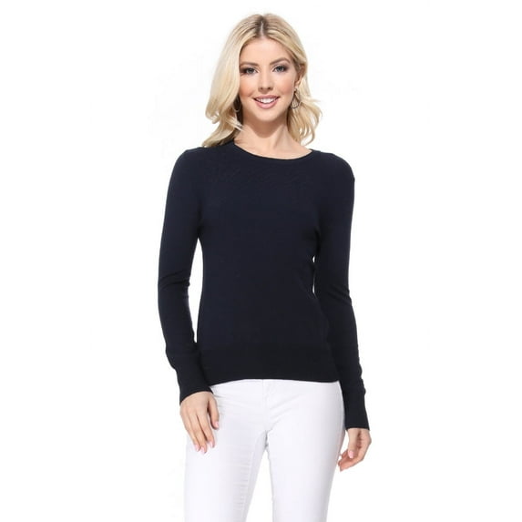 YEMAK Women's Knit Sweater Pullover – Long Sleeve Crewneck Basic Classic Casual Knitted Soft Lightweight T-Shirt Top