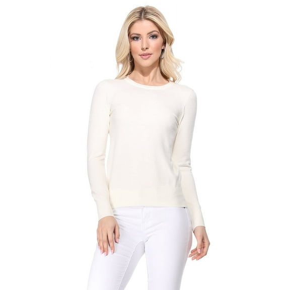 YEMAK Women's Knit Sweater Pullover – Long Sleeve Crewneck Basic Classic Casual Knitted Soft Lightweight T-Shirt Top