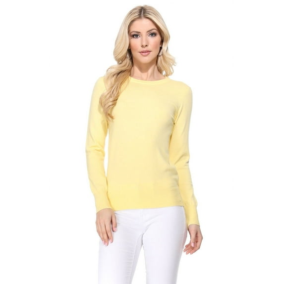 YEMAK Women's Knit Sweater Pullover – Long Sleeve Crewneck Basic Classic Casual Knitted Soft Lightweight T-Shirt Top